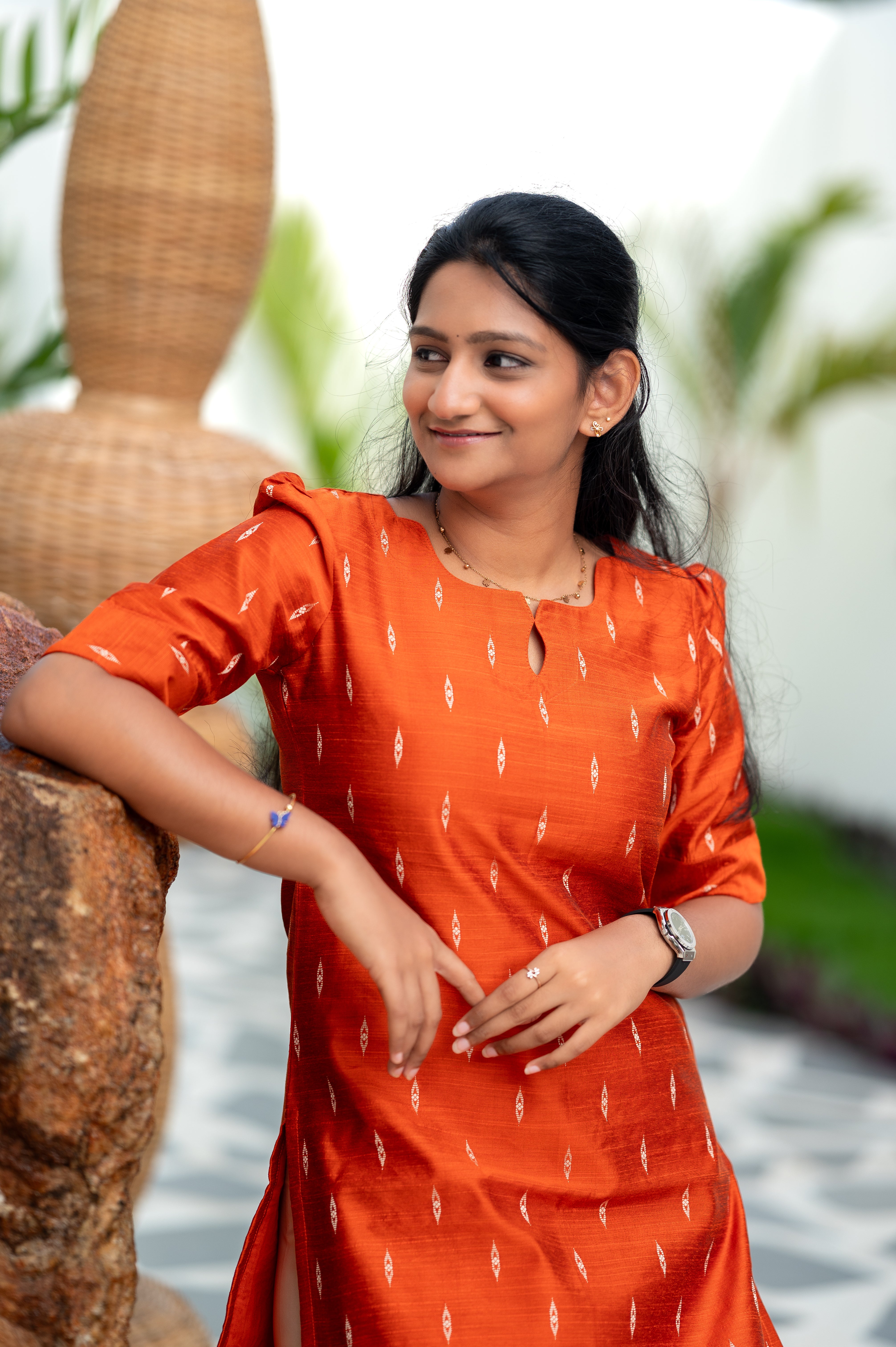 🍊Miranda Orange Charm Ikat Kurti