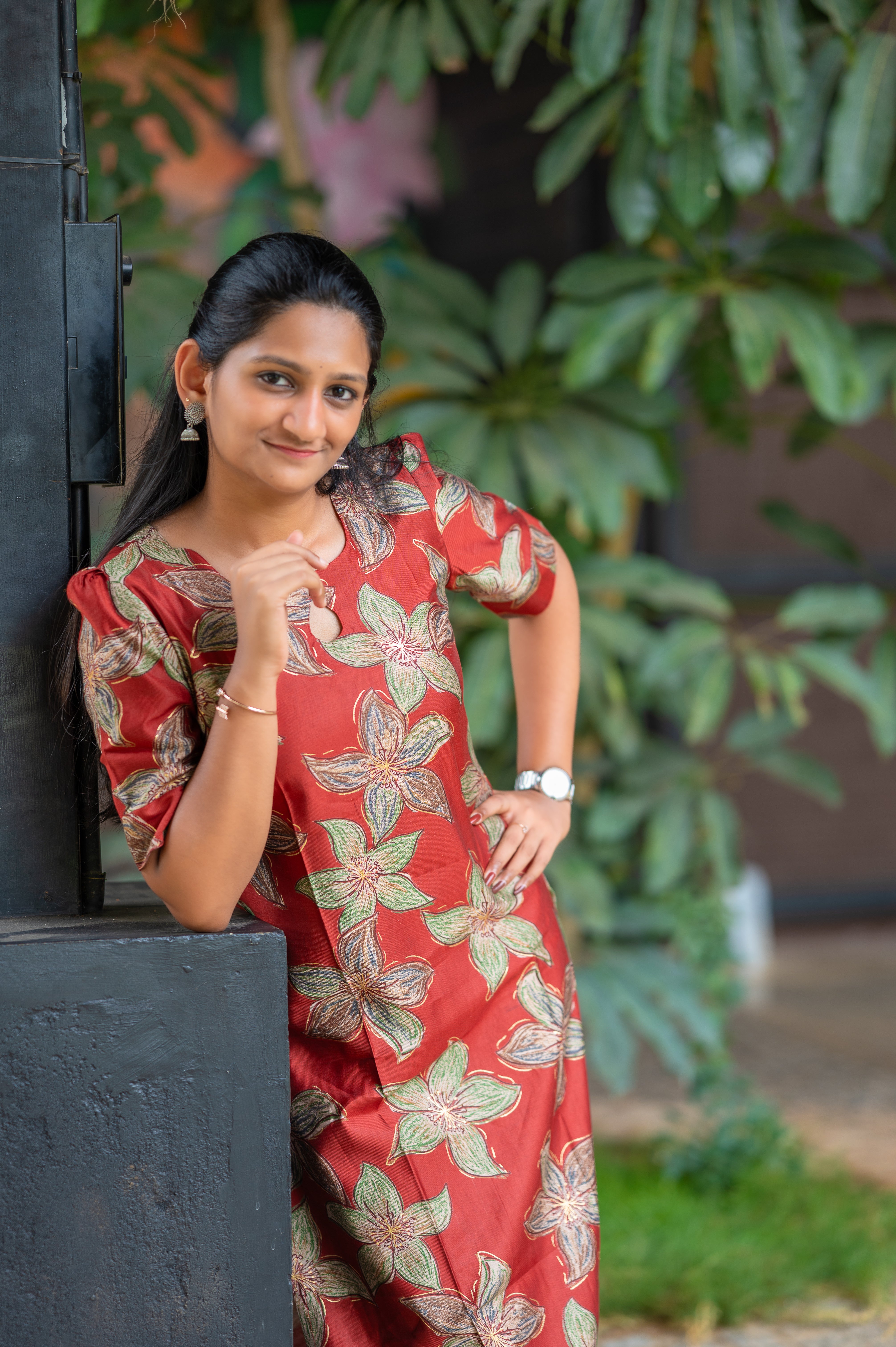 ''🦌Rust maroon Blossom Straight Kurti"