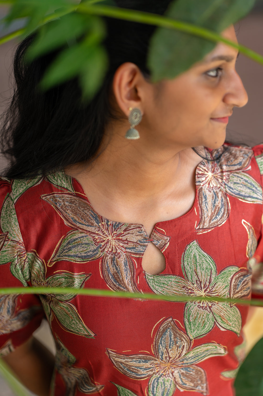 ''🦌Rust maroon Blossom Straight Kurti"