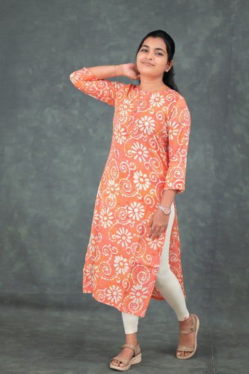 🧡 "Peach Blossom Swirl" Kurti