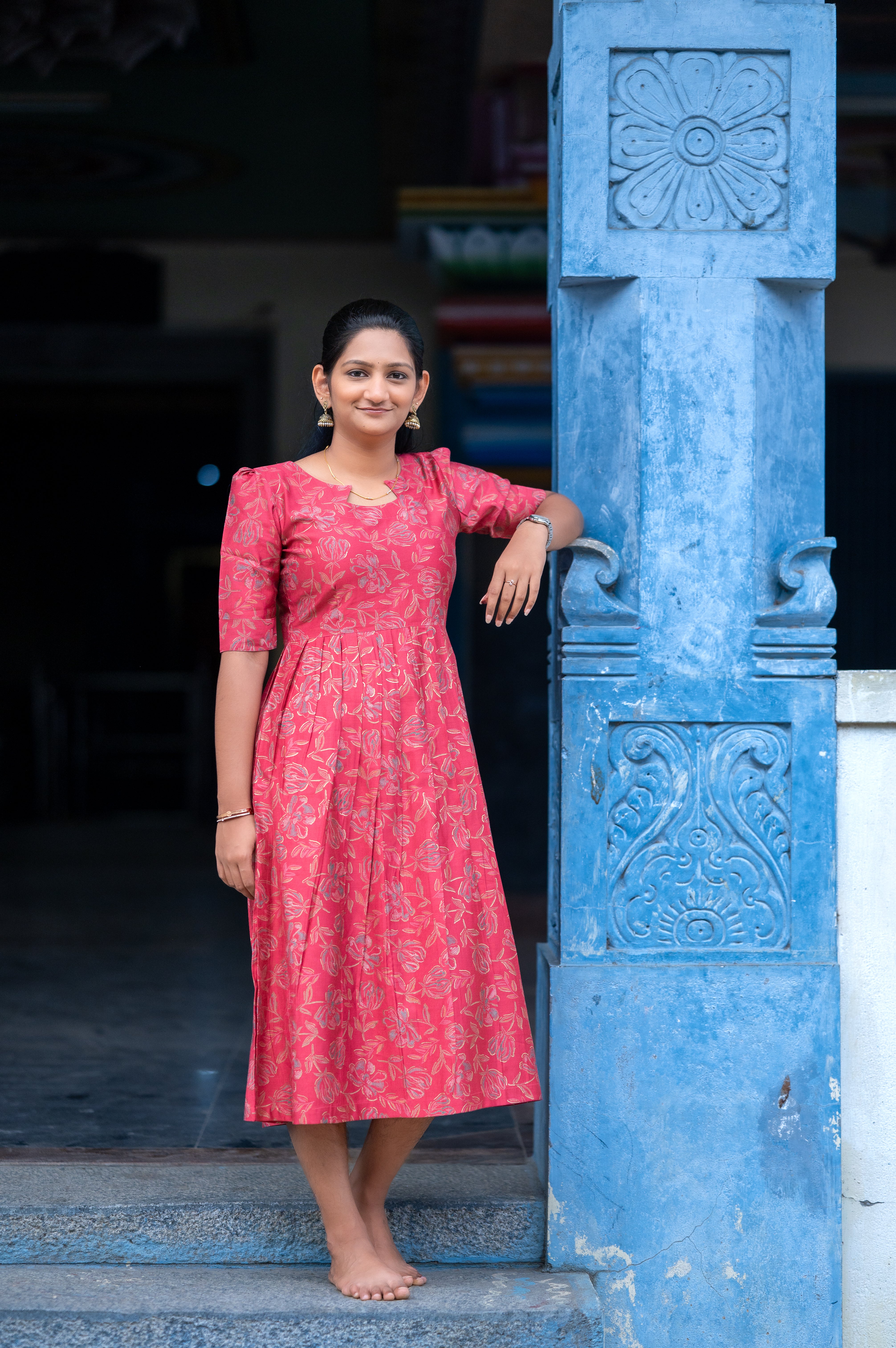 "🏵️Elegant Coral Floral Pleated Maxi"