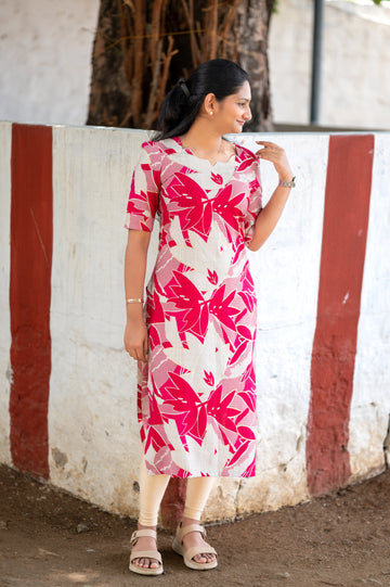π"Crimson floral  pink  kurti"