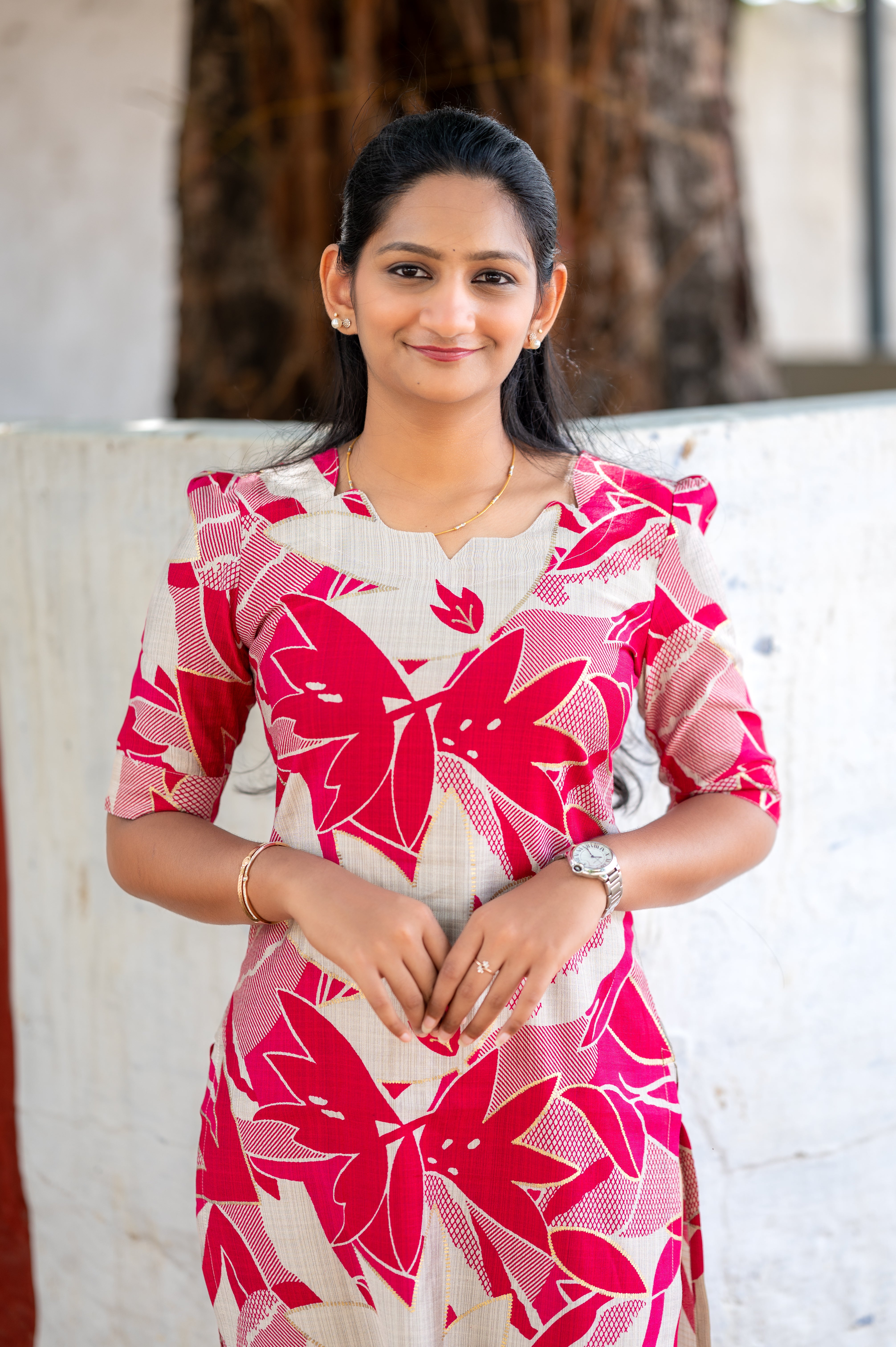 π"Crimson floral  pink  kurti"