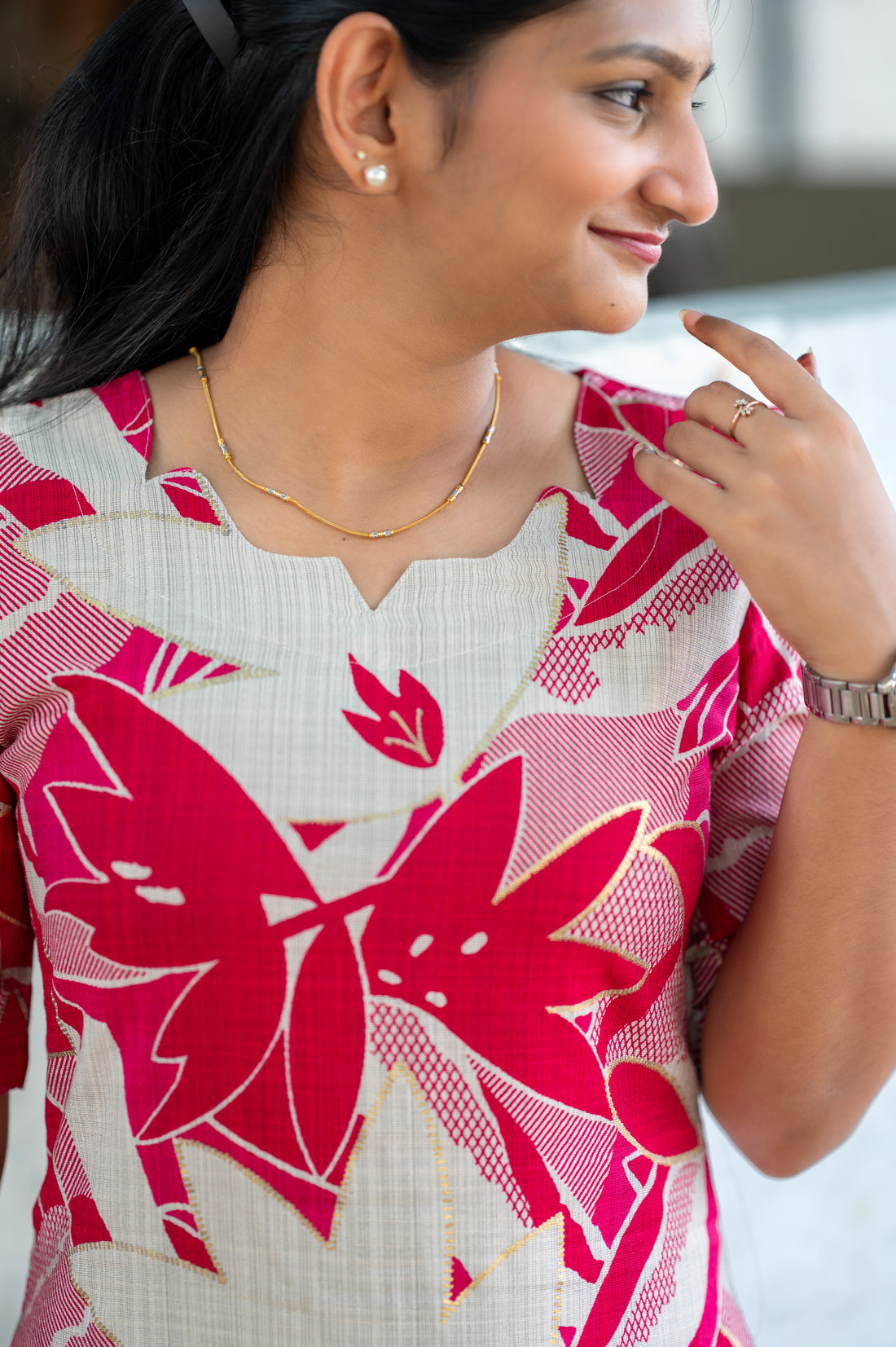 💗"Crimson floral  pink  kurti"