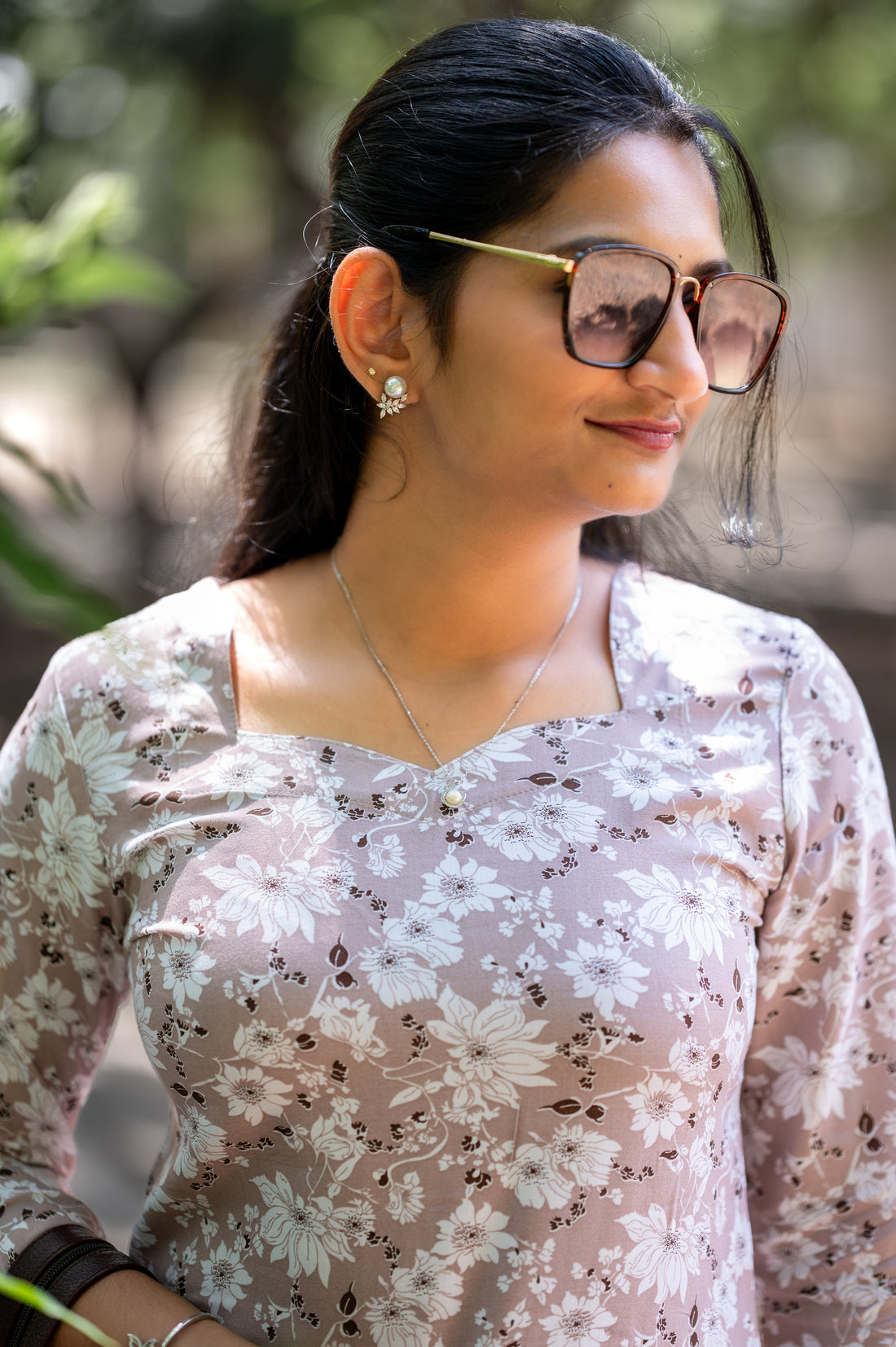 Blush Mauve Floral Printed Liva Kurti Set