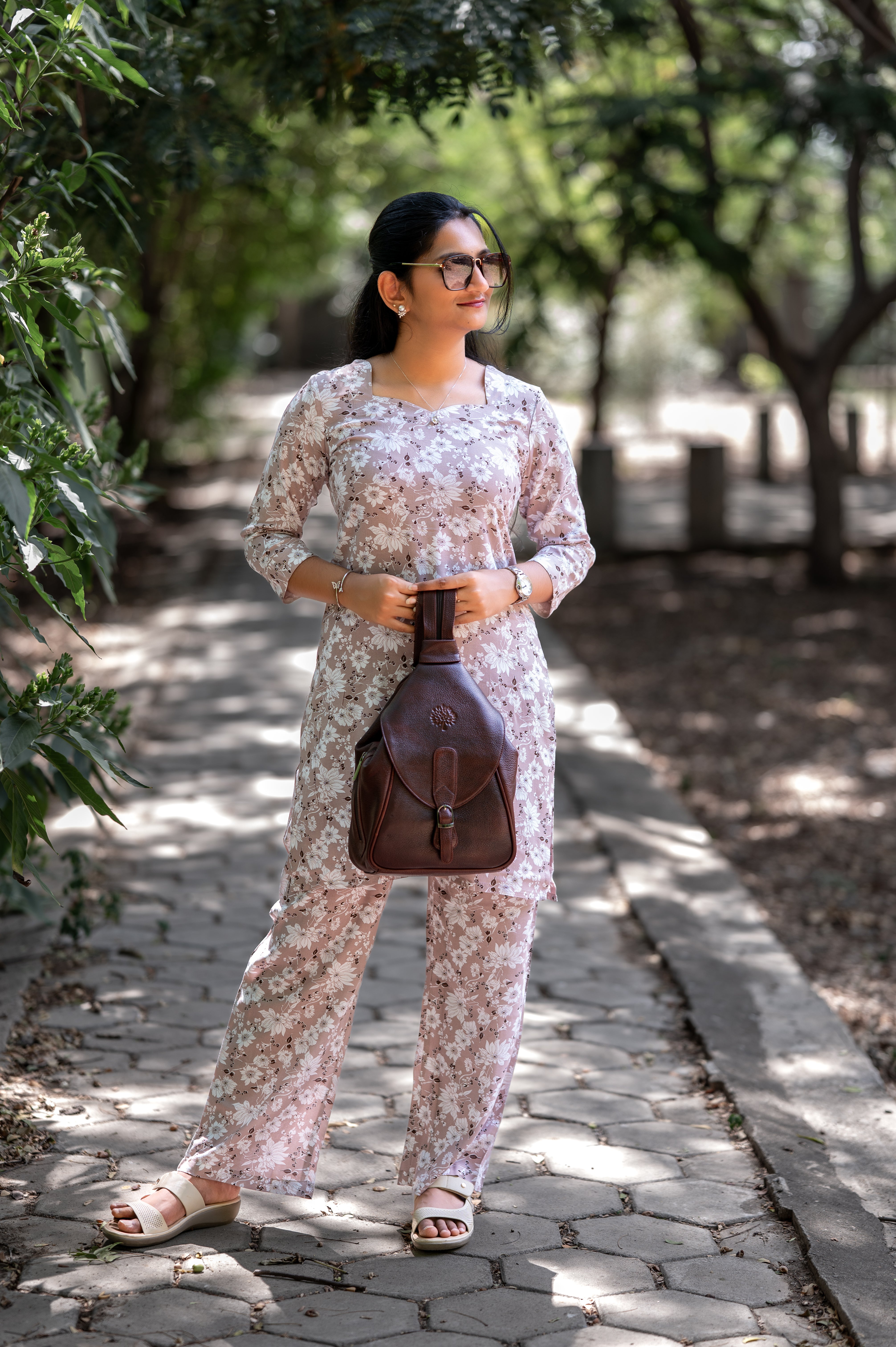 Blush Mauve Floral Printed Liva Kurti Set