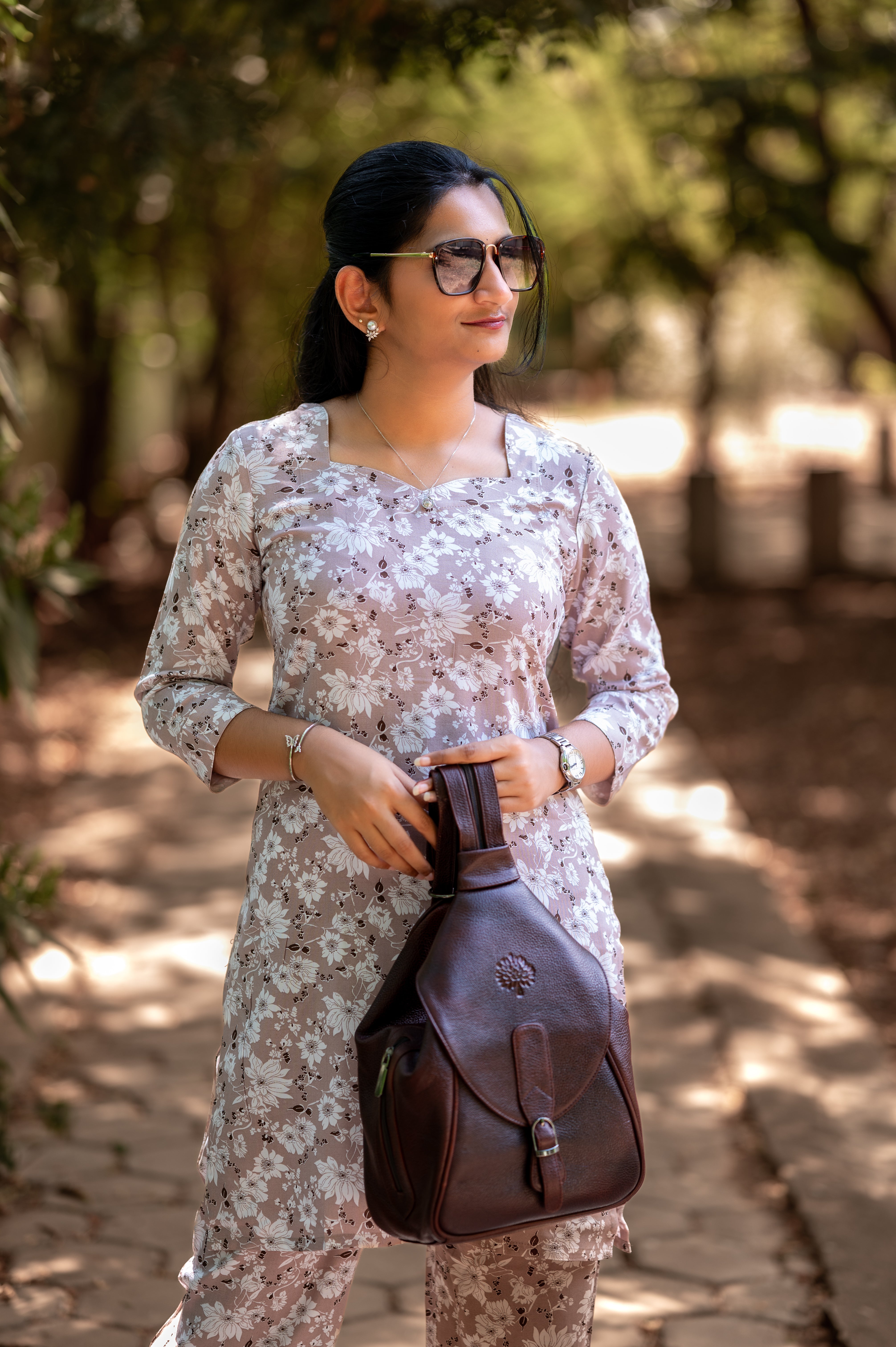 Blush Mauve Floral Printed Liva Kurti Set