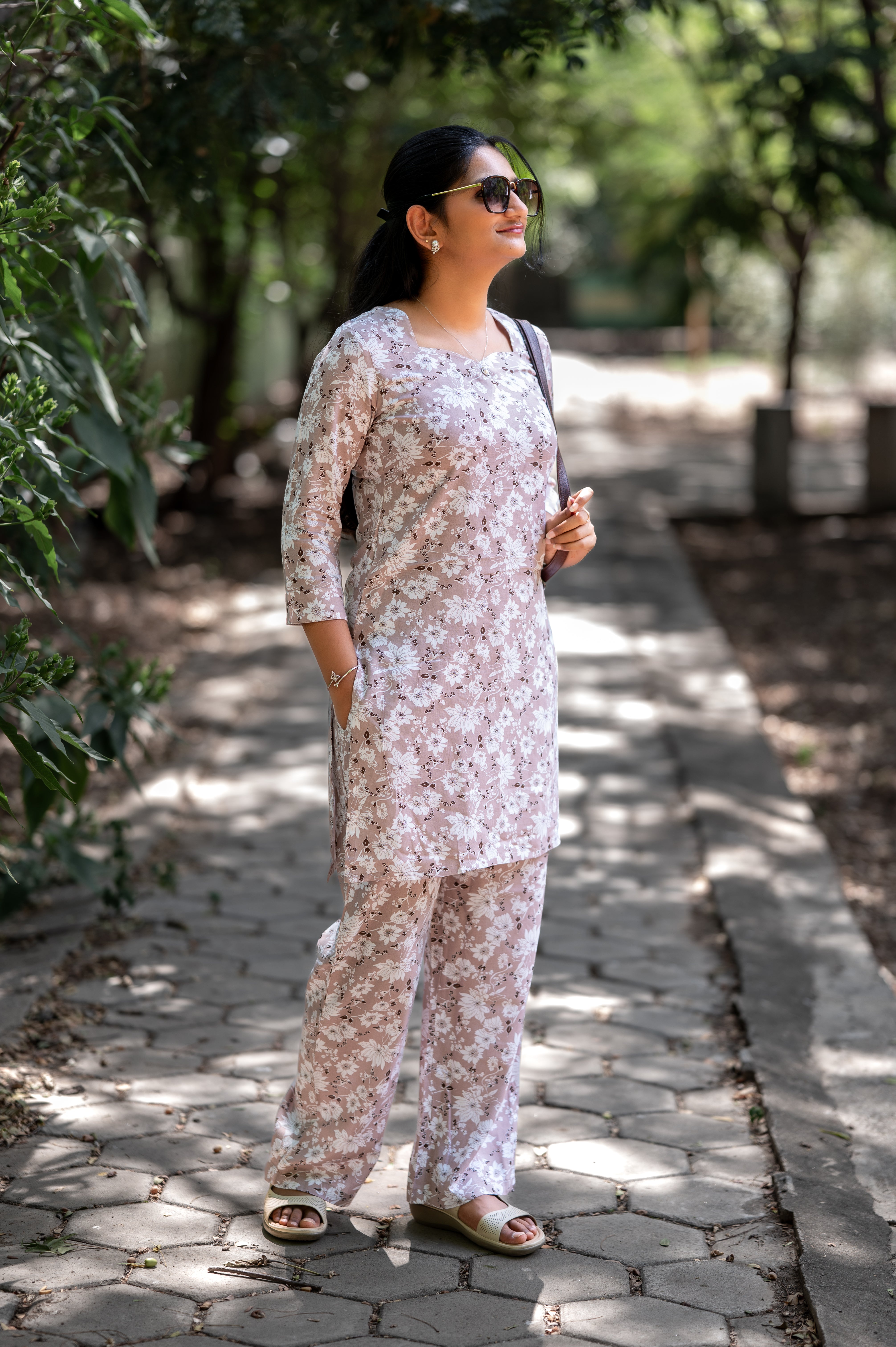 Blush Mauve Floral Printed Liva Kurti Set