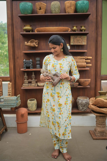 "🌼Sunlit Bloom Cotton Kurti set"