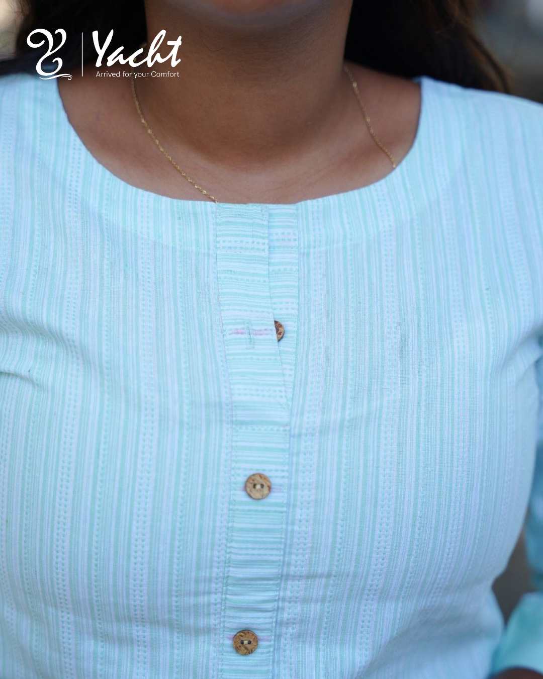 🤍💙 Bluish Grace – Striped Straight Kurti