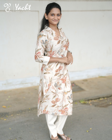 Ivory Blossom Floral Kurti Set