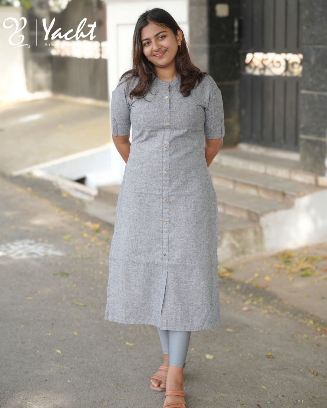🤍 Silver Mist Premium Button Kurti