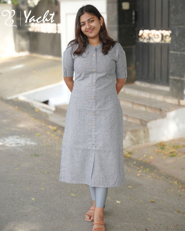 🤍 Silver Mist Premium Button Kurti