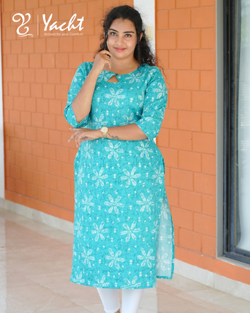 🌺Blue Coral Blossom Charm Kurti