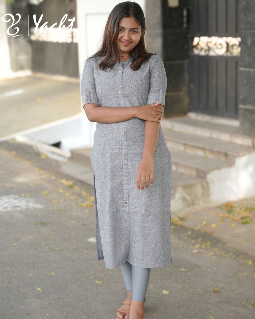 🤍 Silver Mist Premium Button Kurti