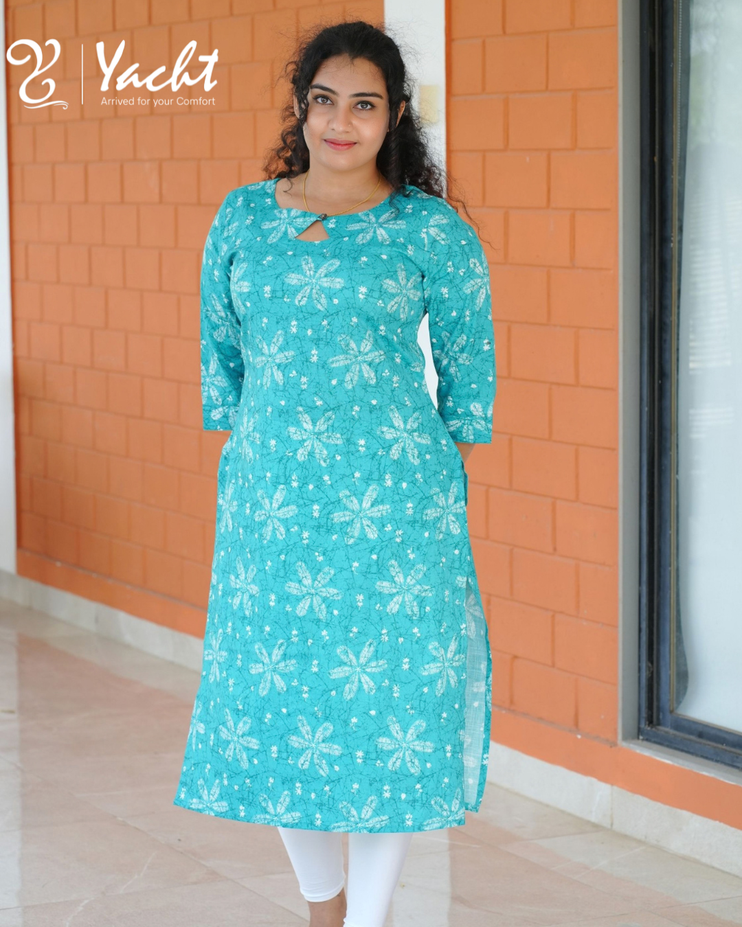 🌺Blue Coral Blossom Charm Kurti