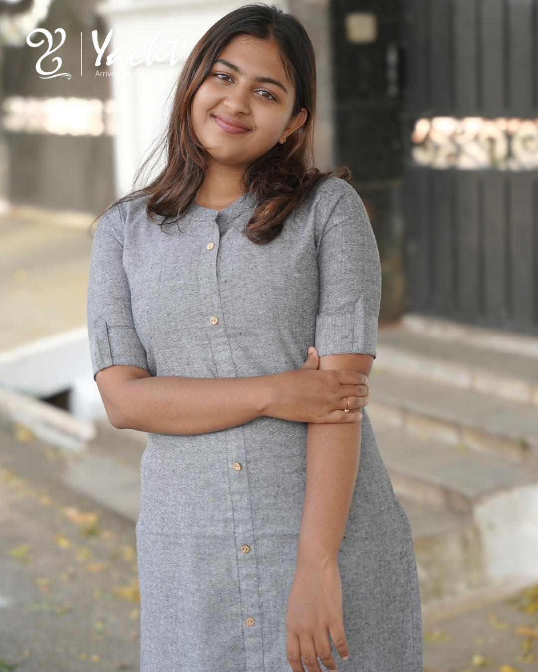 🤍 Silver Mist Premium Button Kurti