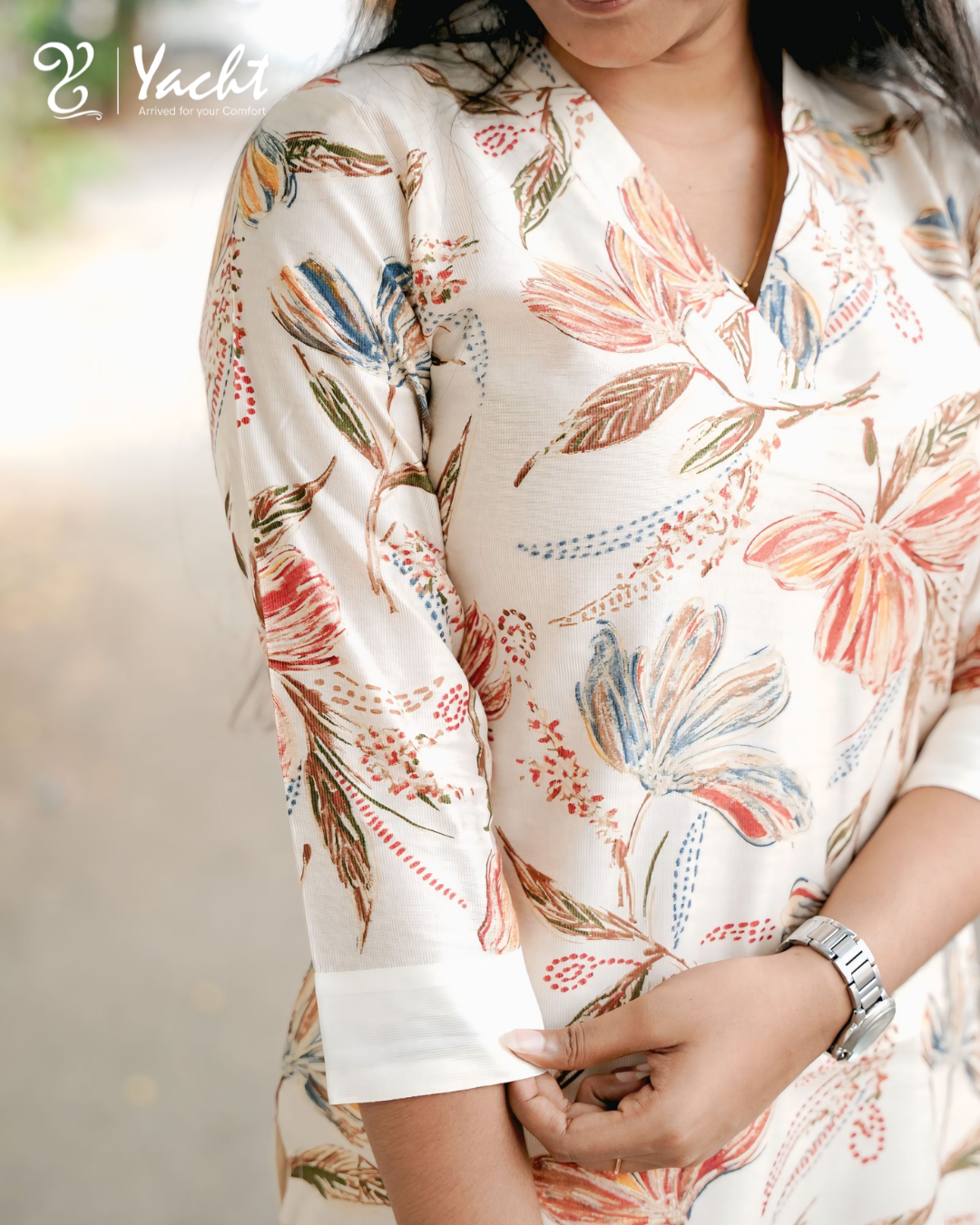 Ivory Blossom Floral Kurti Set