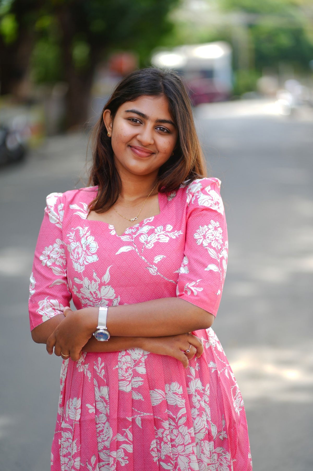 Pink Floral Square-Neck Midi Maxi Dress