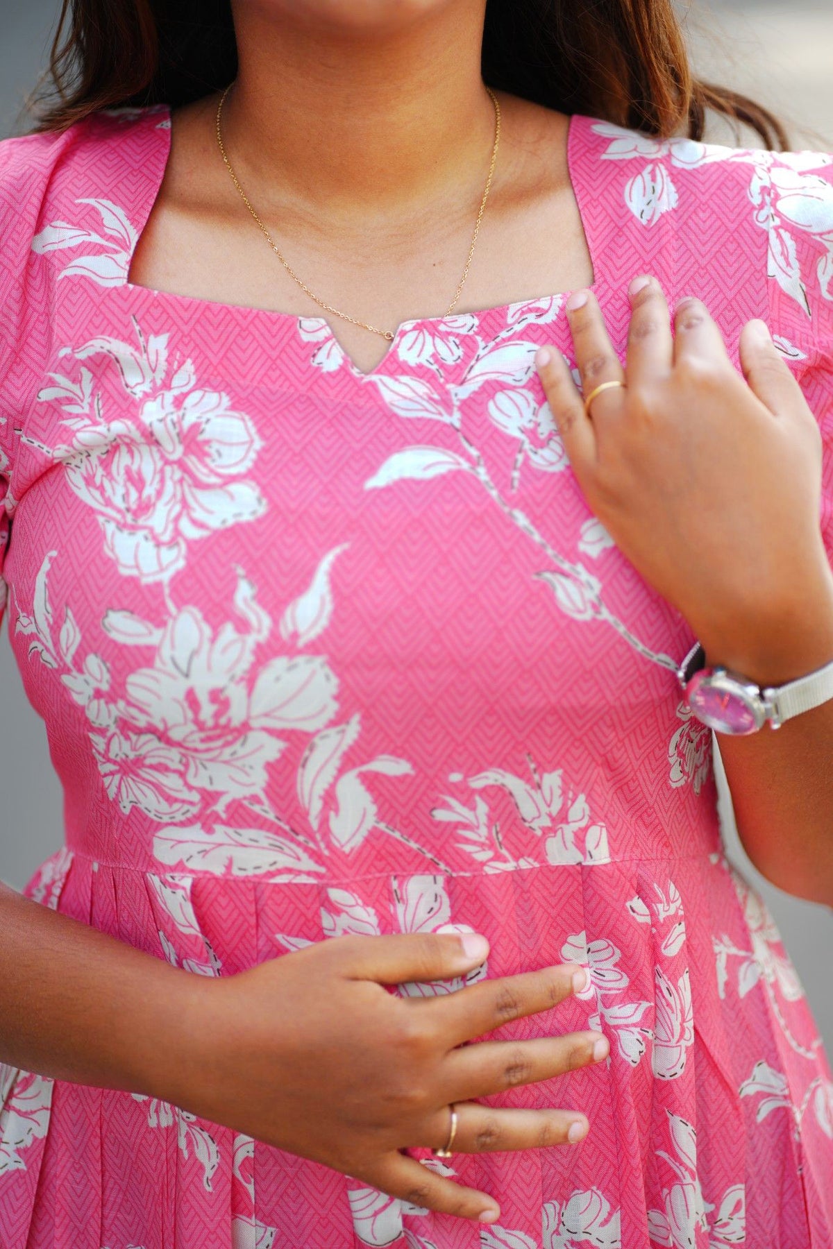 Pink Floral Square-Neck Midi Maxi Dress