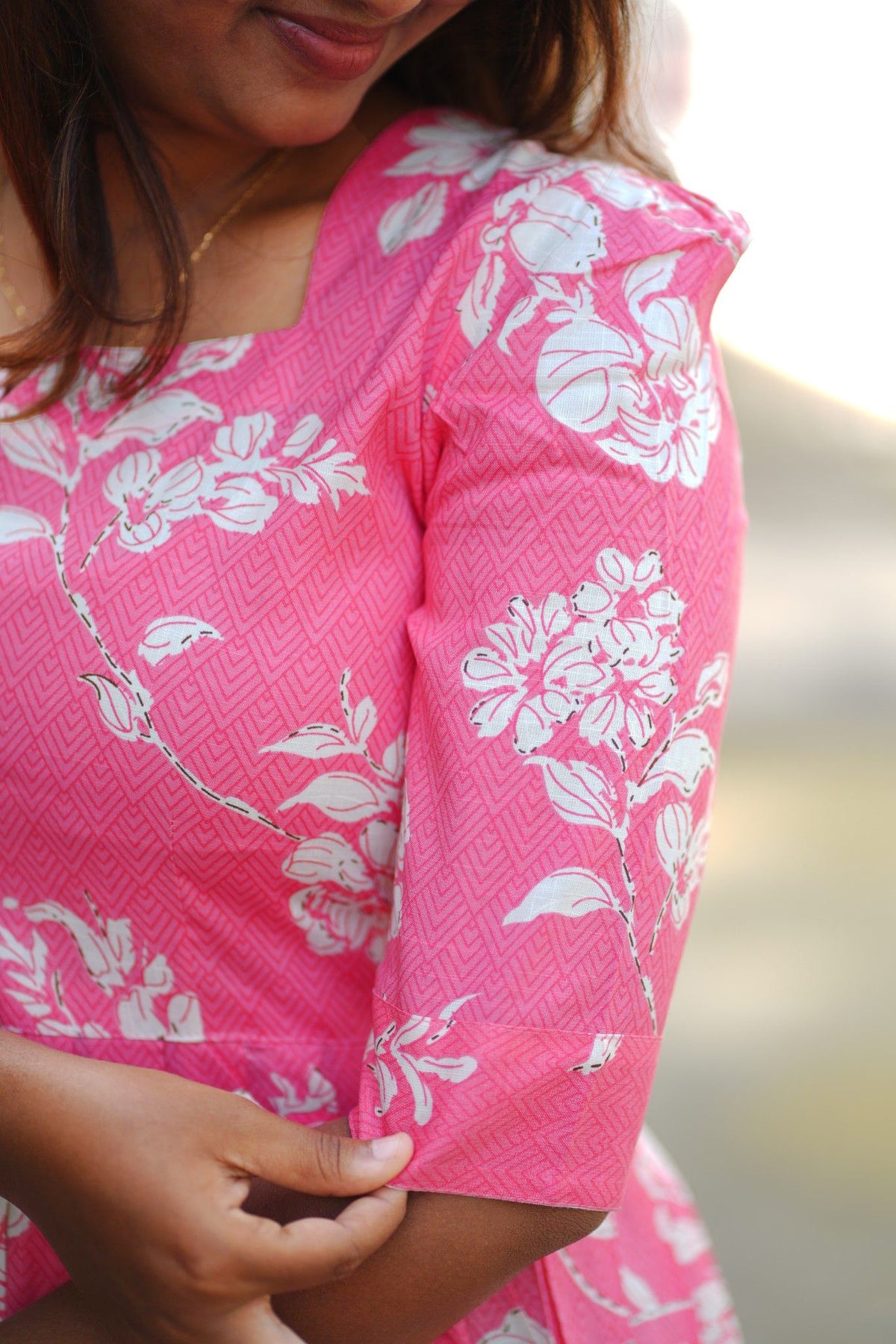 Pink Floral Square-Neck Midi Maxi Dress