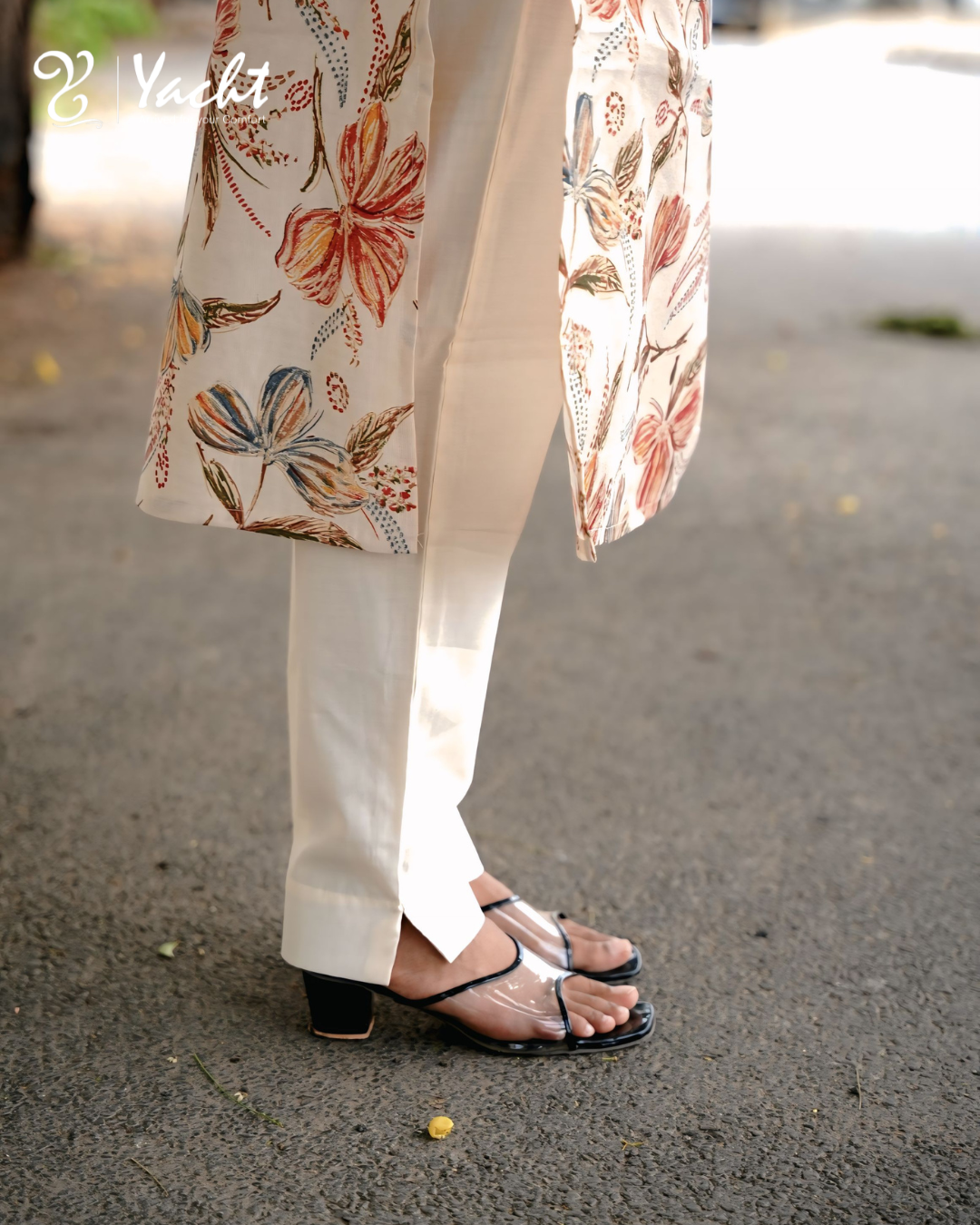 Ivory Blossom Floral Kurti Set