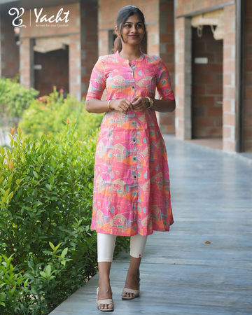 🌸“Blush Garden Printed A-Line Kurti”