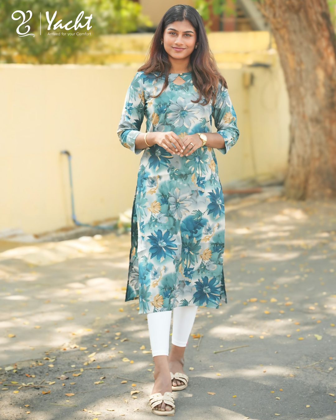 💙Teal Bloom Floral Straight Kurti