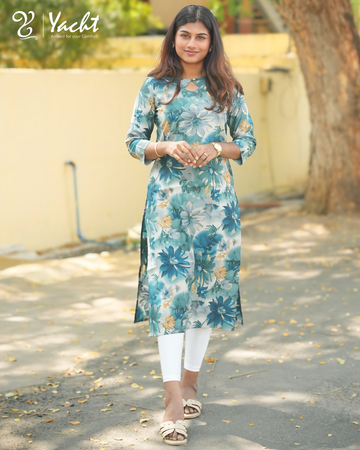 💙Teal Bloom Floral Straight Kurti