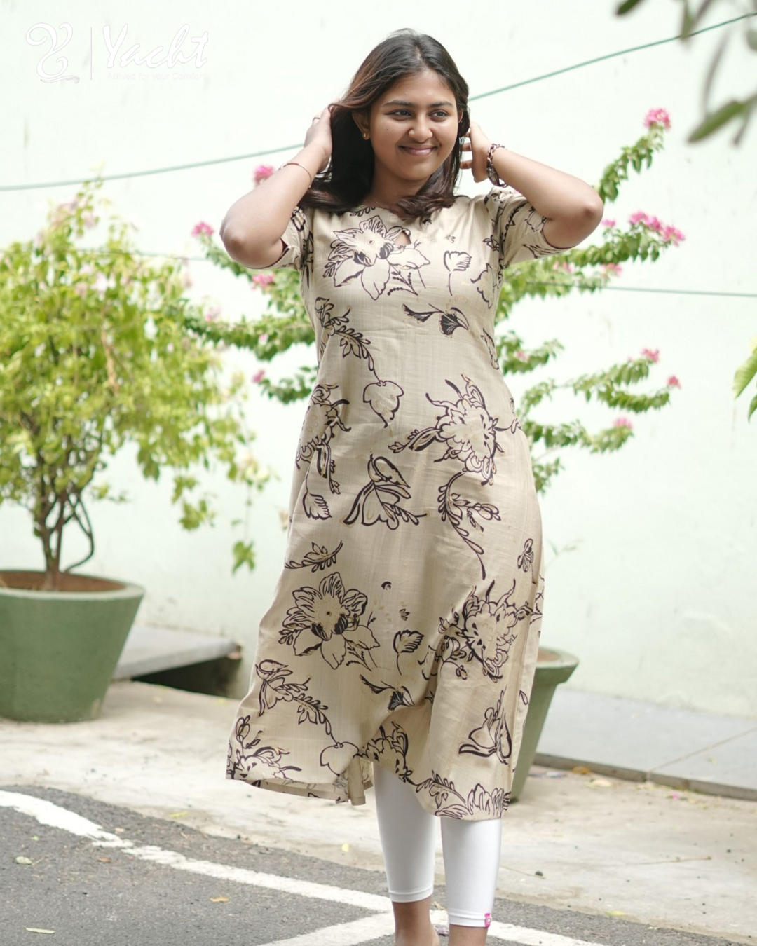 🌿 Ivory Blossom A-Line Kurti 🌿
