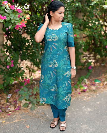 Aqua Botanical Print Kurti Set