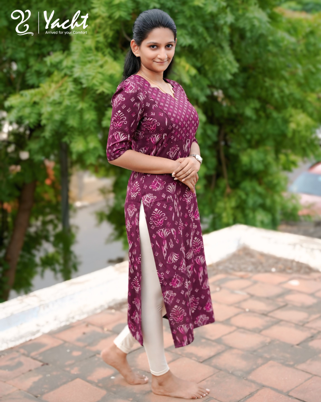 Royal Plum Printed Straight Kurti