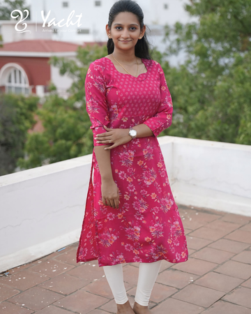 🌸 Pink Floral Charm Kurti