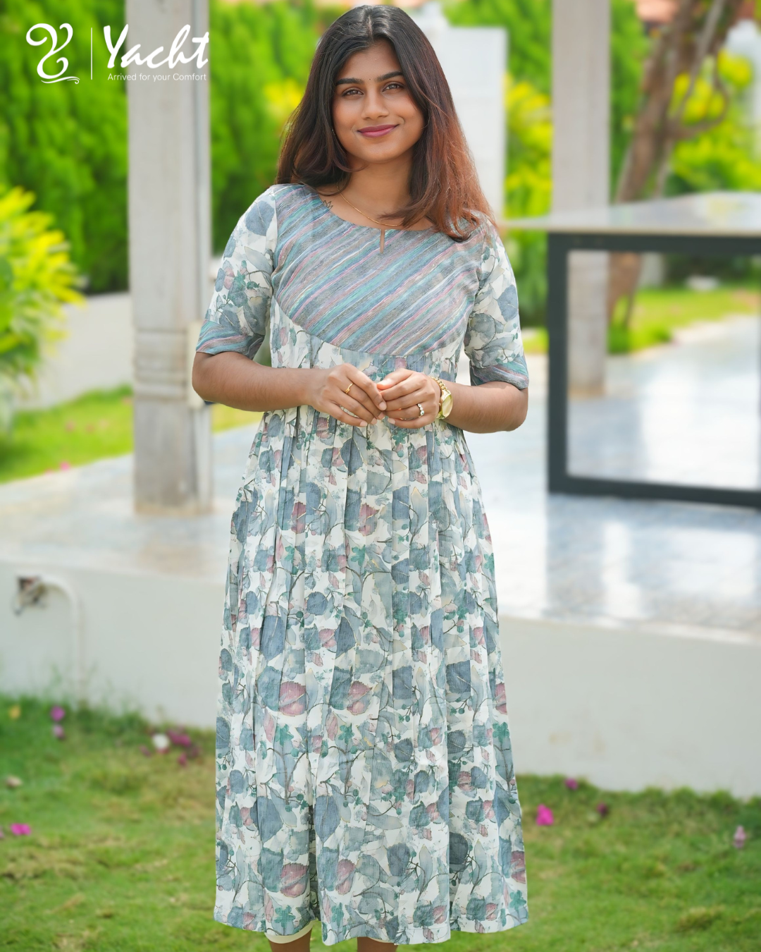 💙Pastel Bloom Gathered Maxi