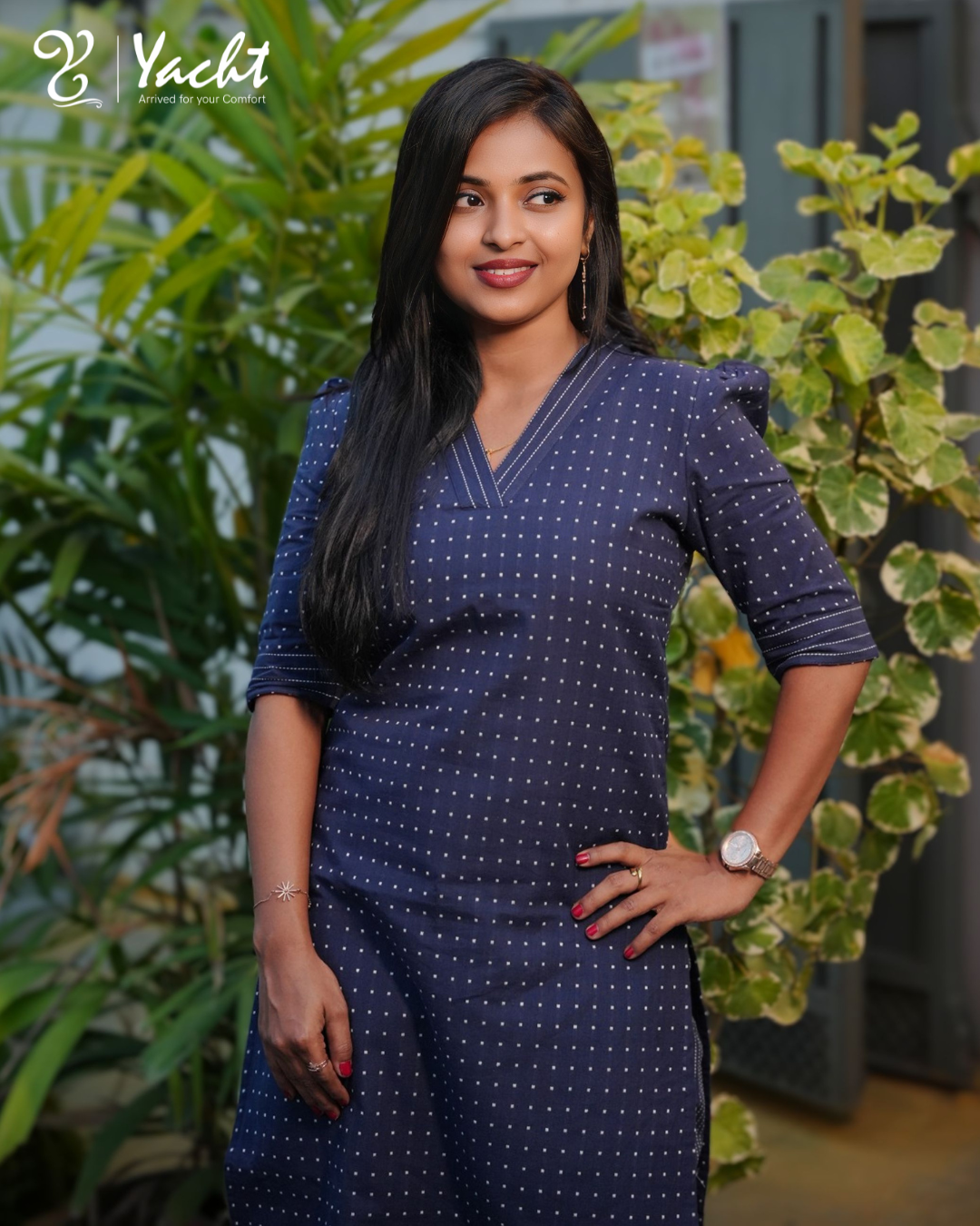 ✨Indigo Dotted Straight-Cut Kurti with Notch Neck
