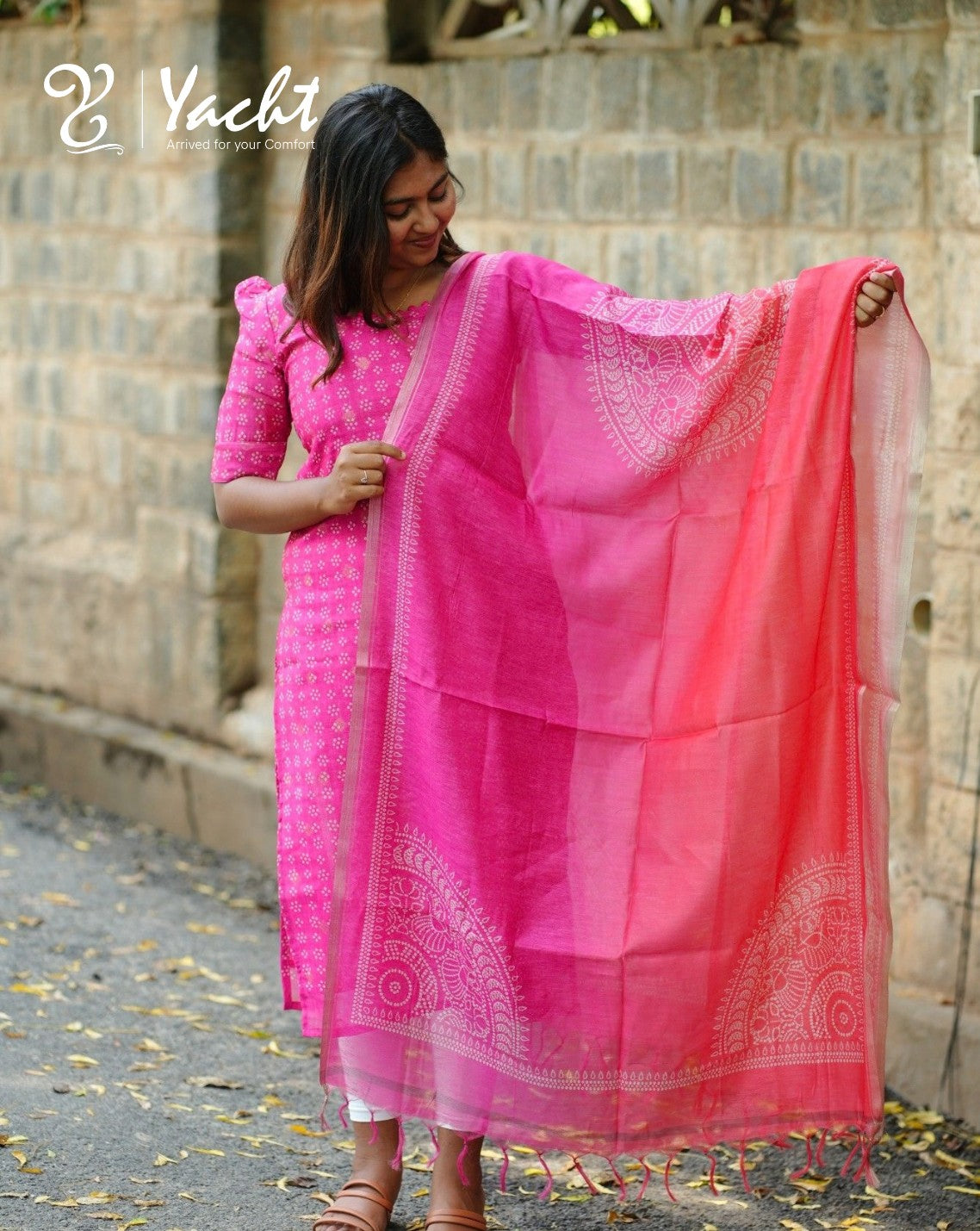 💖 Rani Pink Elegance Top & Dupatta Set