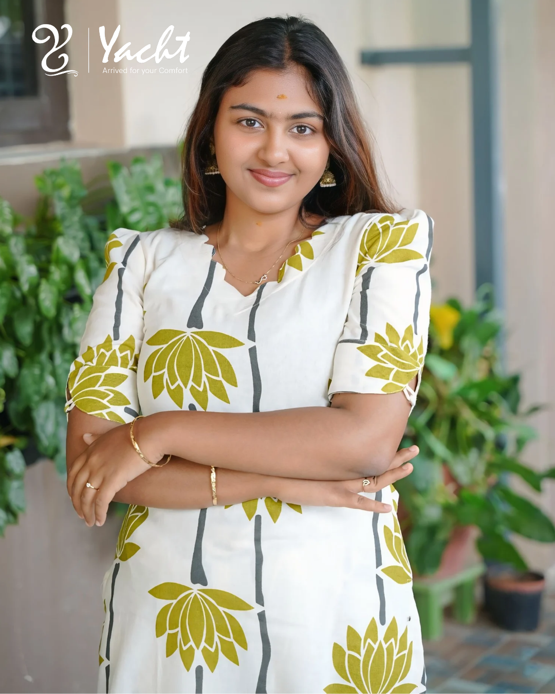 Olive Lotus Bloom A-Line Kurti Set