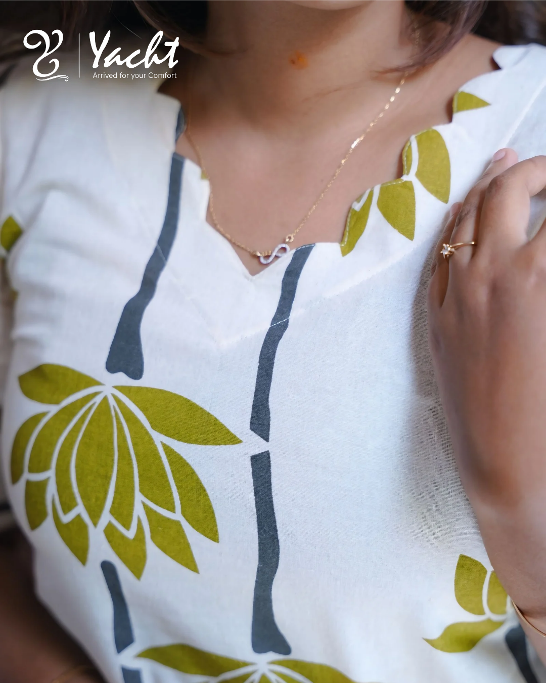 Olive Lotus Bloom A-Line Kurti Set