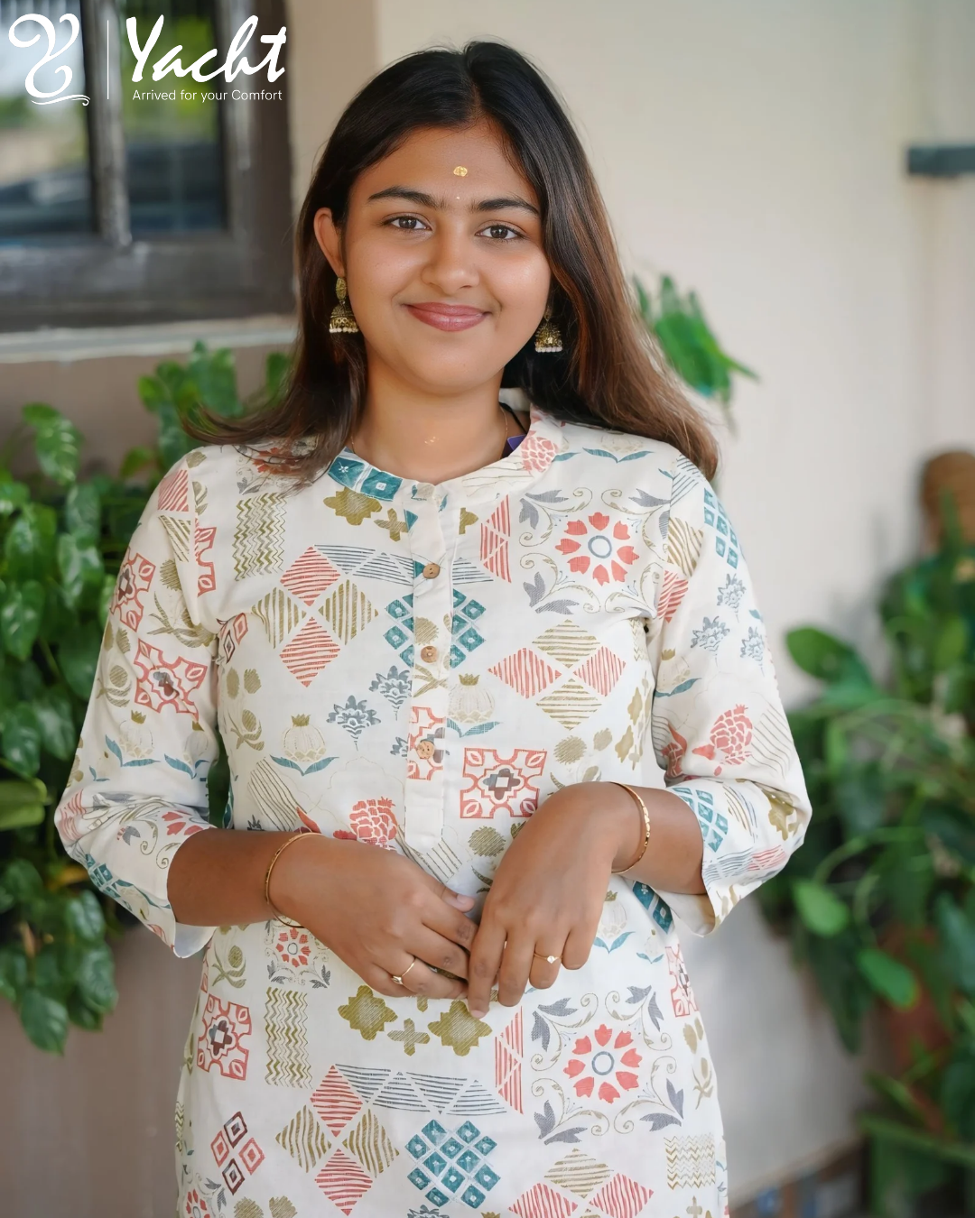 Ivory Multi-Print A-Line Kurti