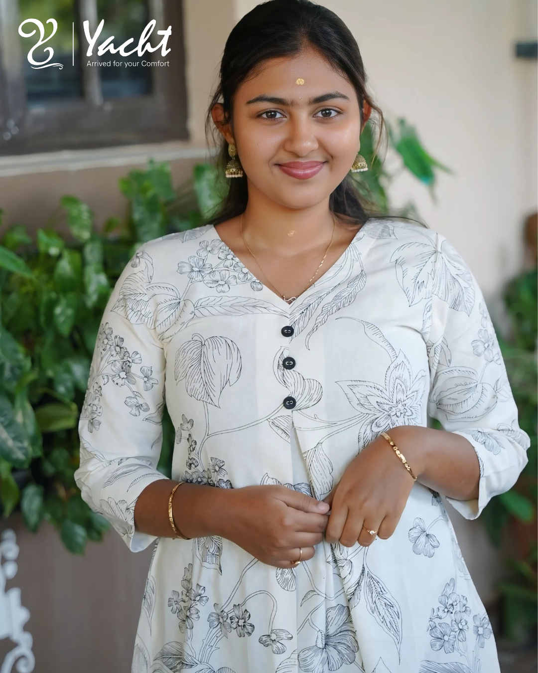 Ivory Botanical Bloom A-Line Kurti