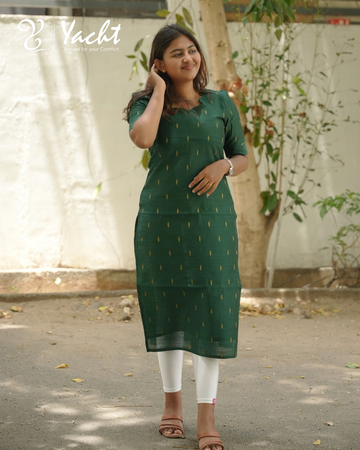 💚 Bottle Green Raw Silk Kurti