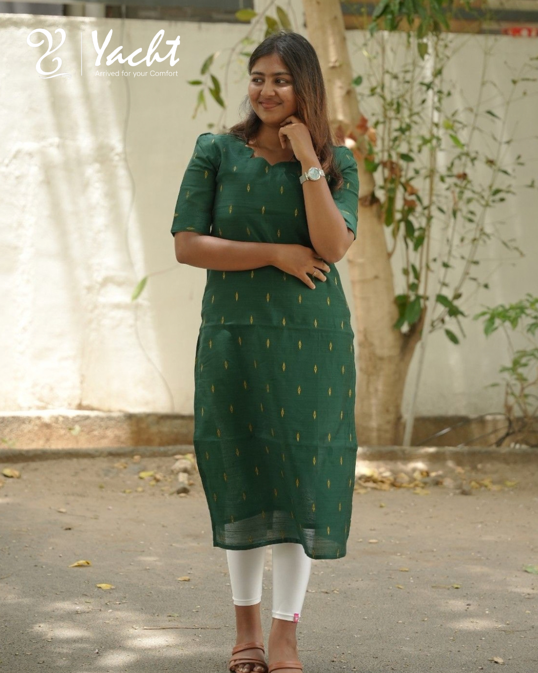 💚 Bottle Green Raw Silk Kurti