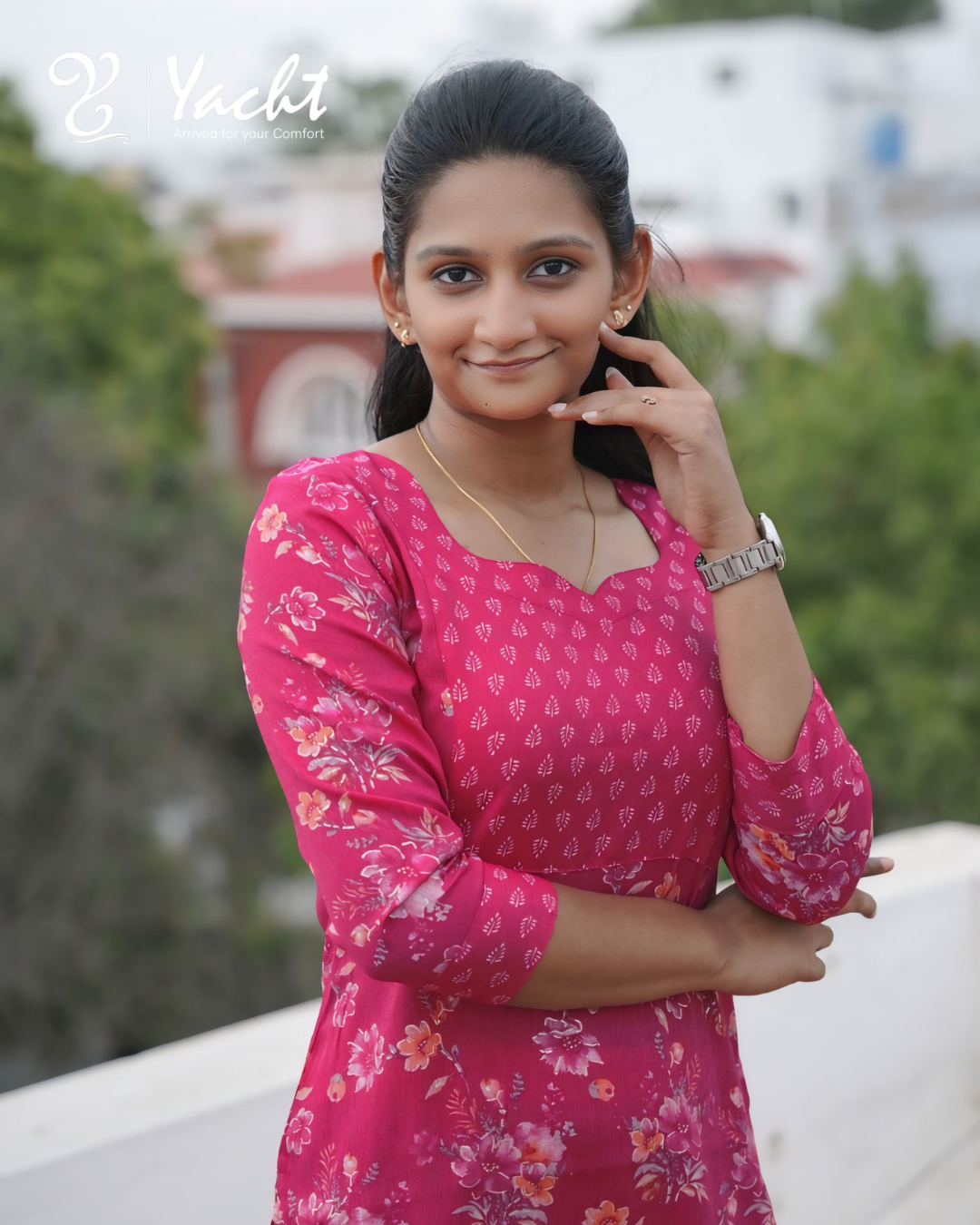 🌸 Pink Floral Charm Kurti
