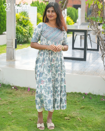 💙Pastel Bloom Gathered Maxi