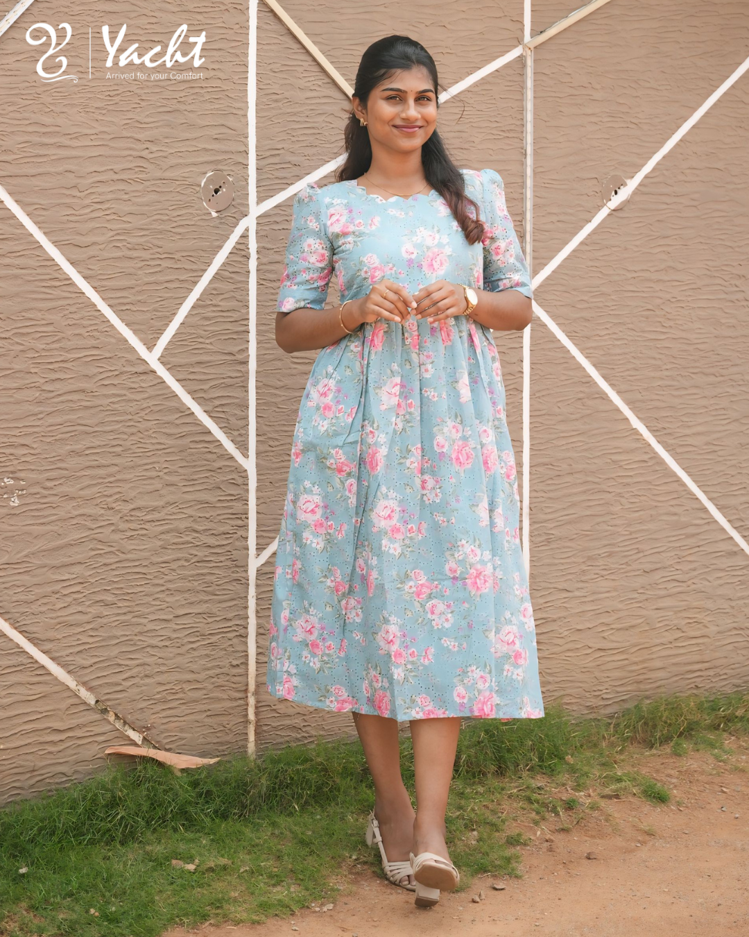 🌷“Sky Bloom Gathered Kurti”