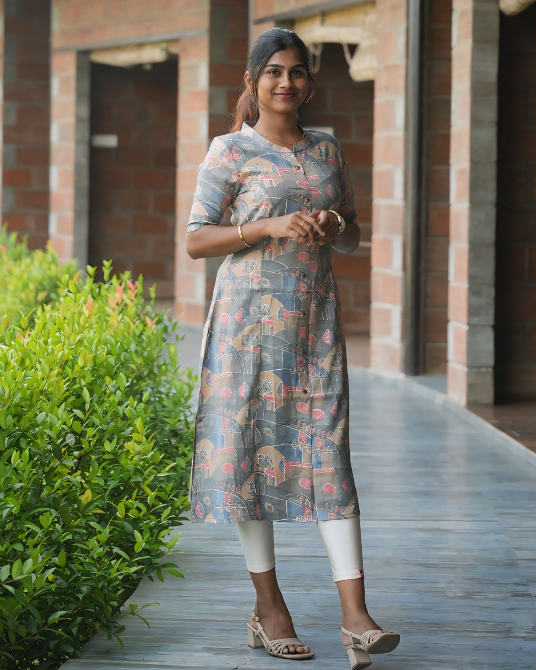 🌿“Ashwood Rustic Print A-Line Kurti”