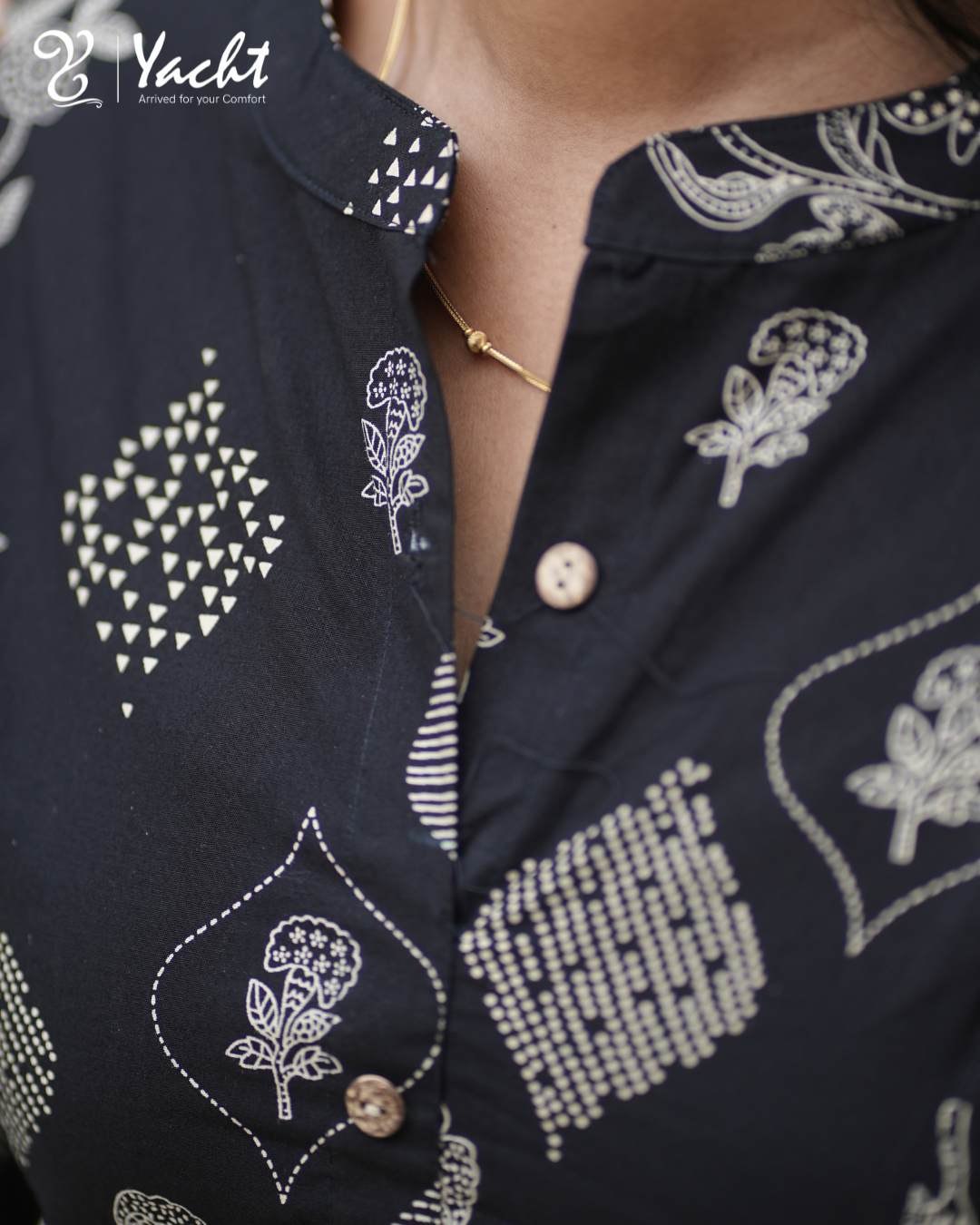 ✨Midnight Bloom Printed A-Line Kurthi