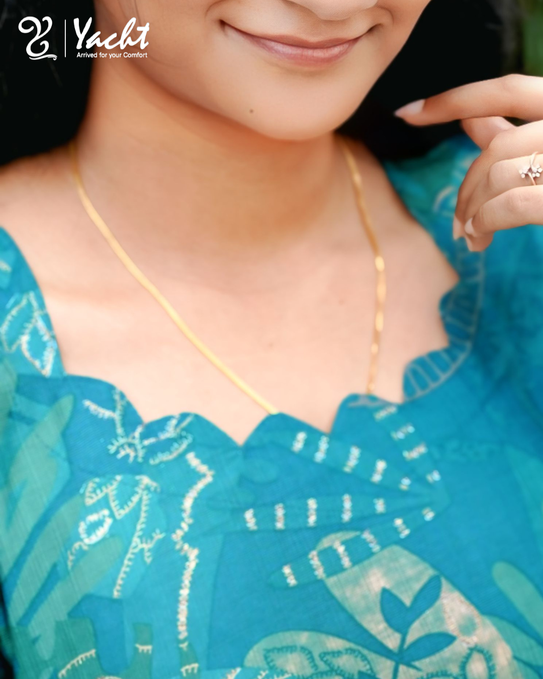 Aqua Botanical Print Kurti Set