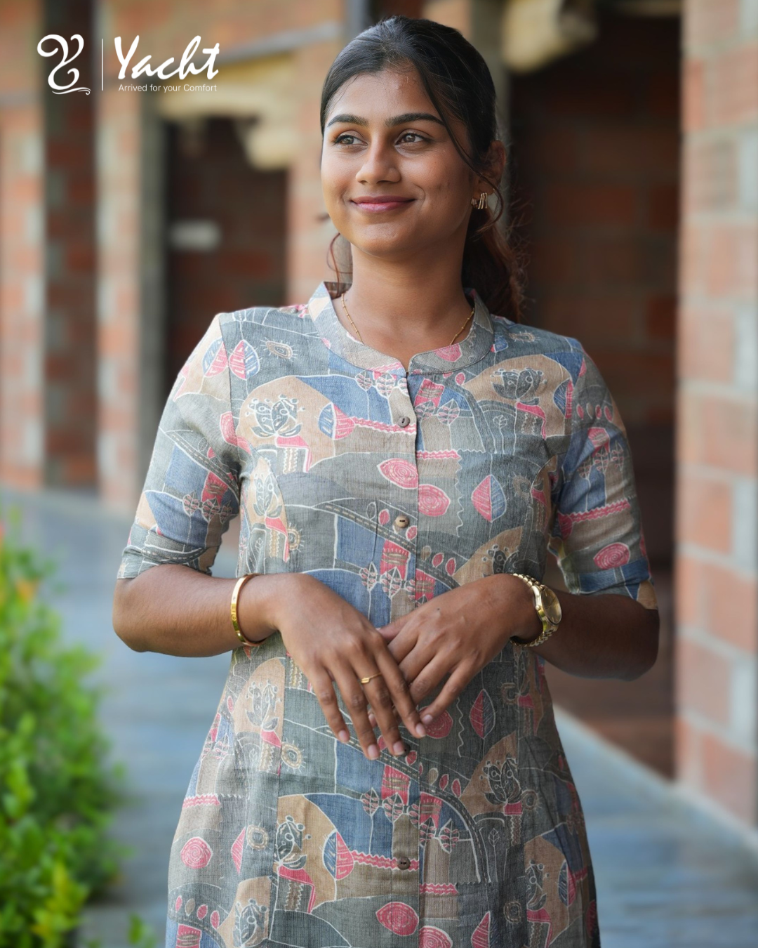 🌿“Ashwood Rustic Print A-Line Kurti”