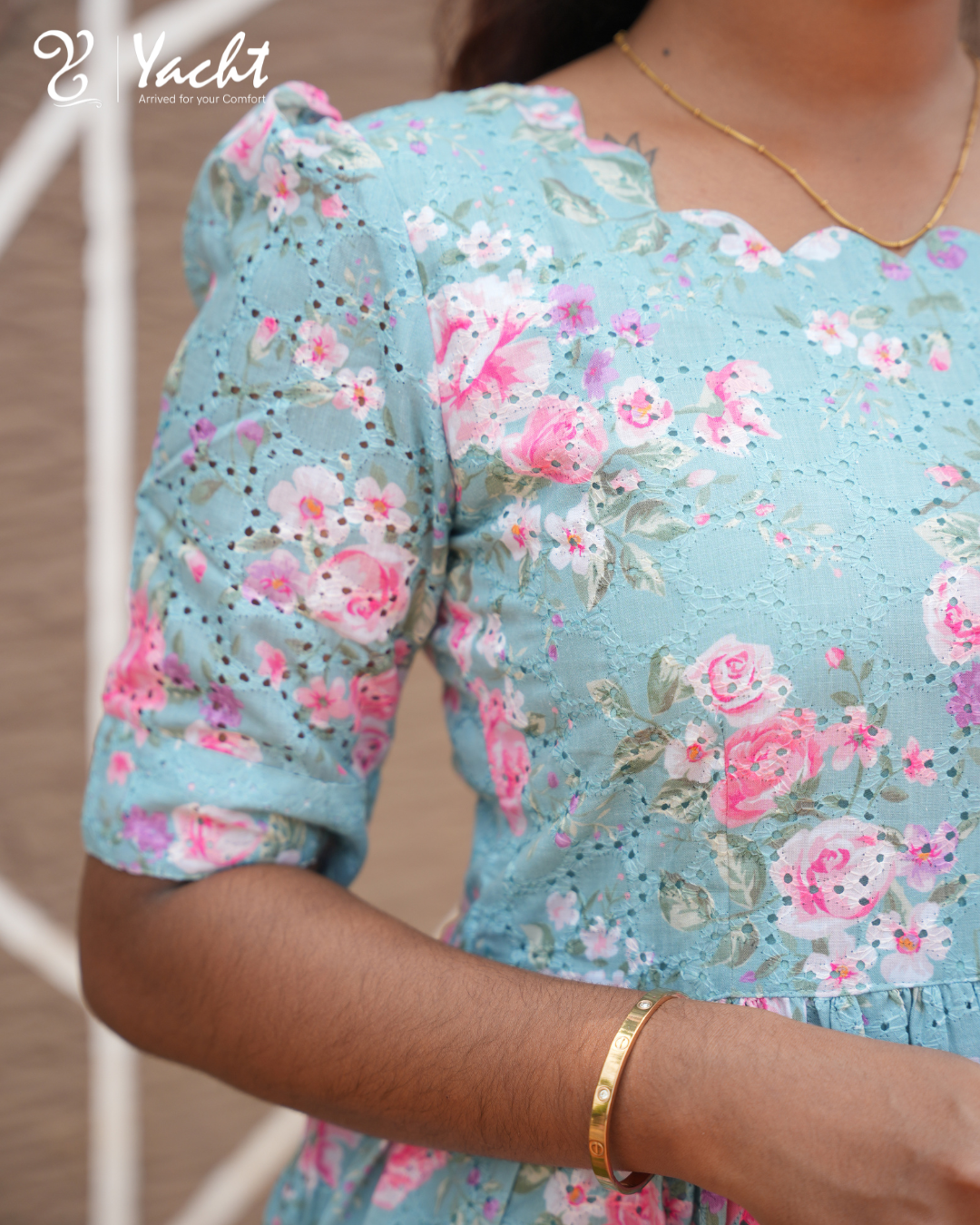🌷“Sky Bloom Gathered Kurti”
